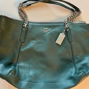Green leather Coach purse